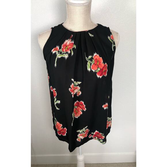 Loveappella Tops - Loveappella Black Floral Sleeveless Blouse - XS